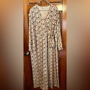 Cato 22/24 Petite Faux Wrap V Neck Long Sleeve Dress Geometric Print